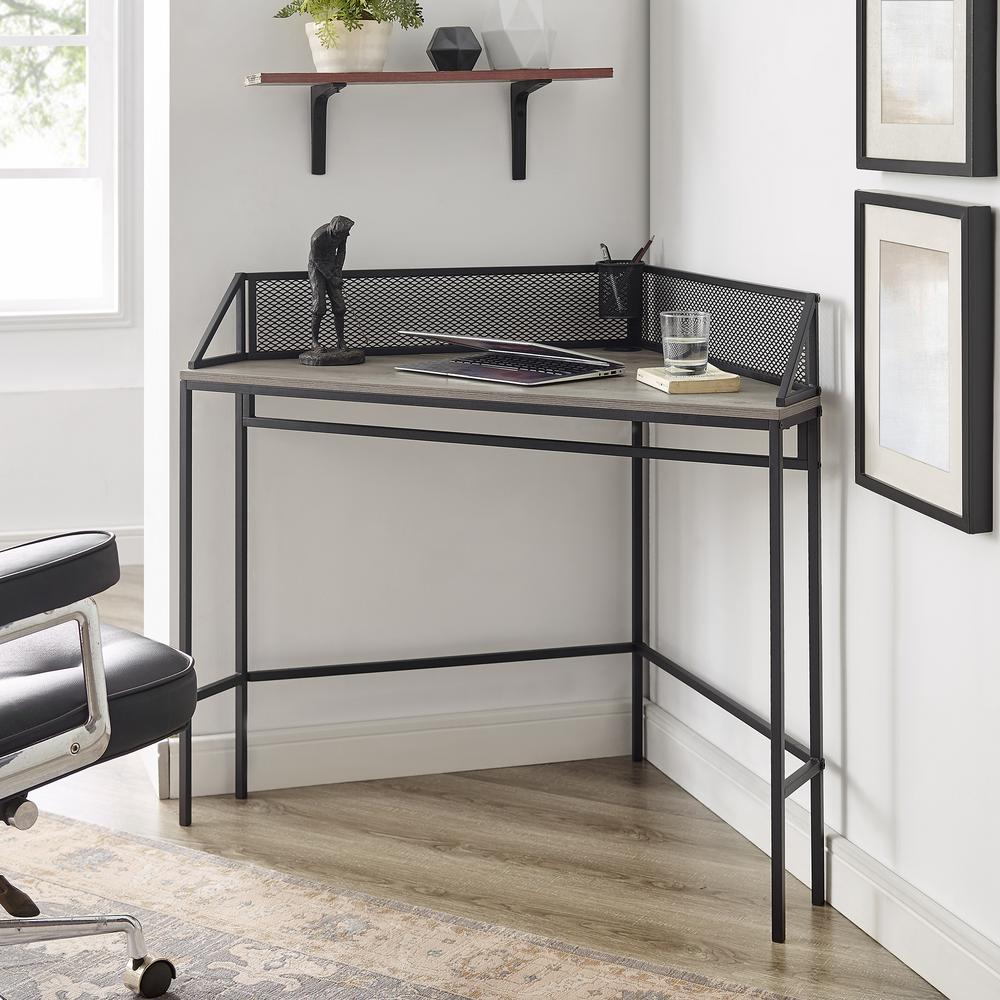 Welwick Designs Grey Wash Industrial Style Corner Desk Hd8157