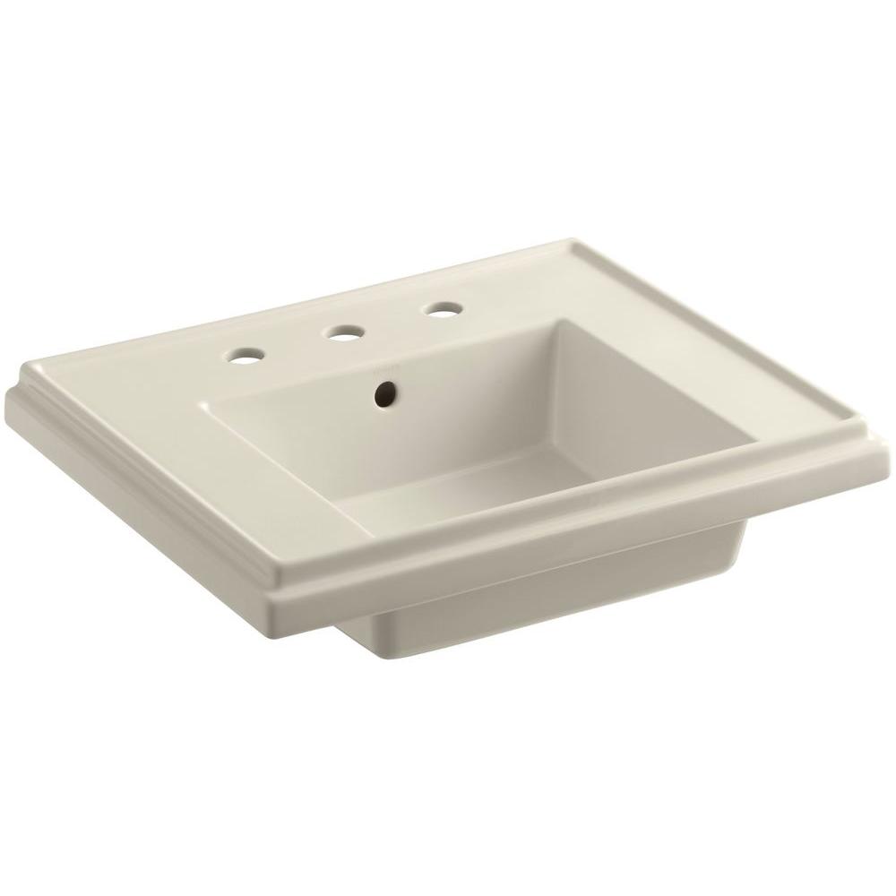 KOHLER Tresham 24 in. Fireclay Pedestal Sink Basin in Almond with