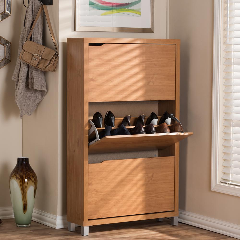 Baxton Studio 18 Pair Simms Wood Modern Shoe Organizer In Maple 28862 4519 Hd The Home Depot