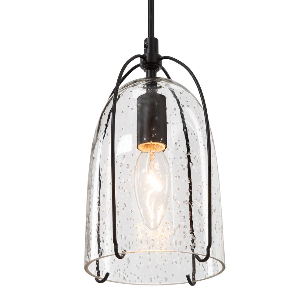 Uolfin 5 in. 1-Light Black Farmhouse Seeded Glass Transitional Bell