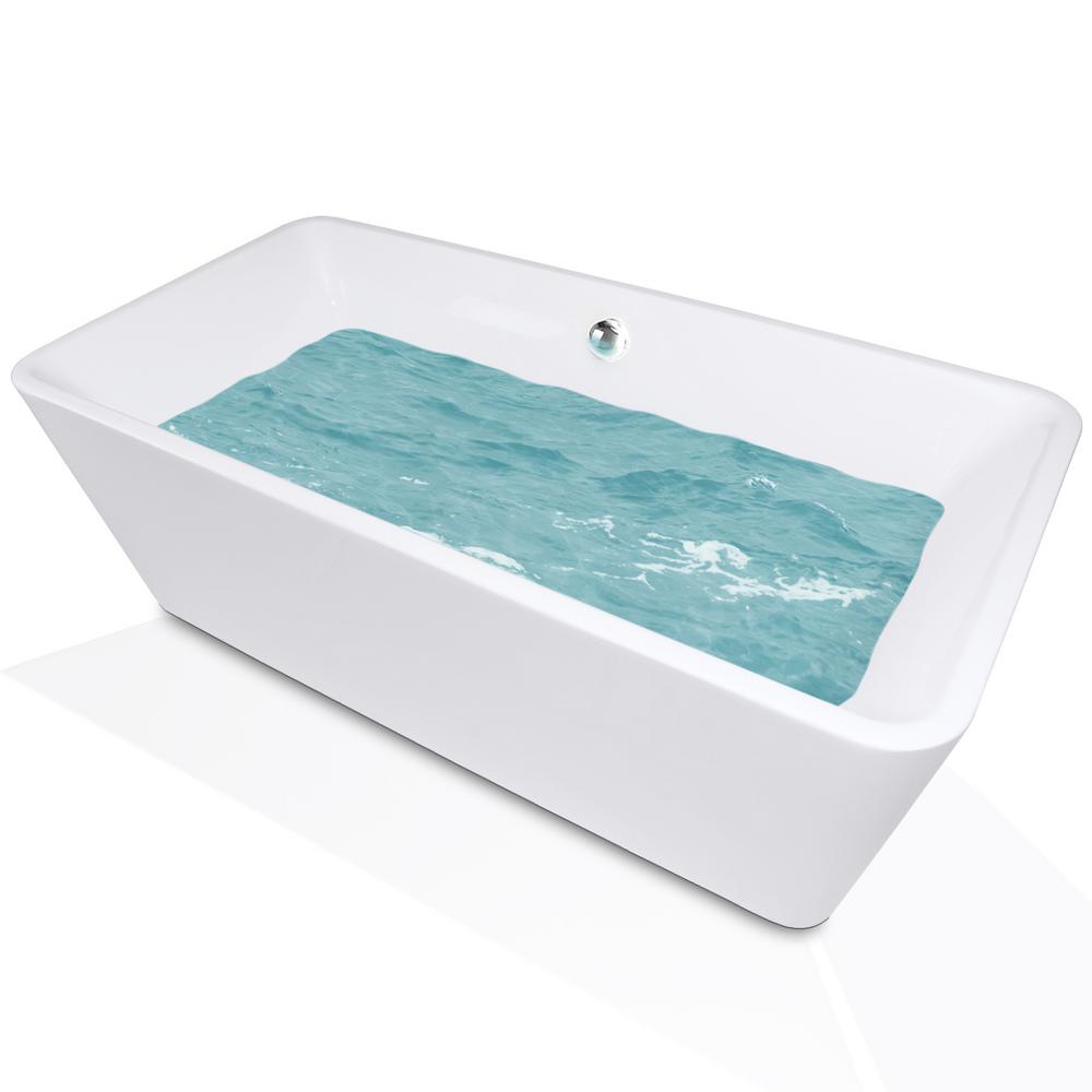 AKDY 66 in. Acrylic Center Drain Rectangular Double Ended Flatbottom Freestanding Bathtub in Glossy White was $1149.0 now $699.99 (39.0% off)