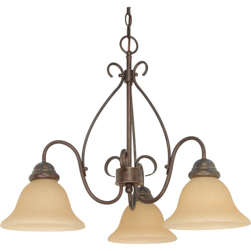 Glomar 3Light Bronze Chandelier with Champagne Linen Washed Glass
