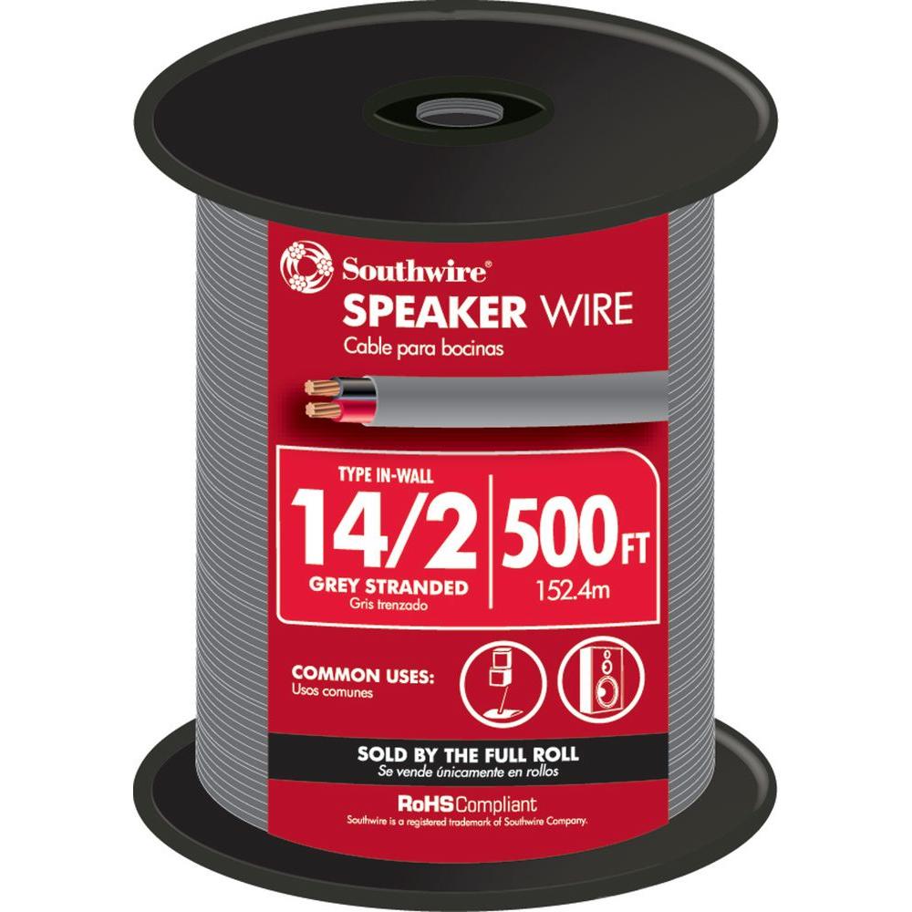 Southwire 500 ft. 14/2 Grey Stranded CU In-Wall CMR/CL3R Speaker Wire by Southwire