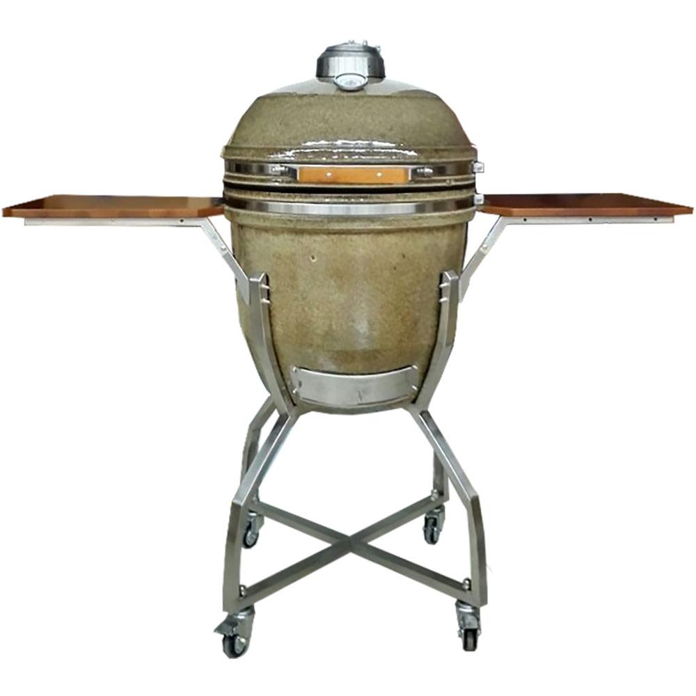 Hanover 19 In Ceramic Kamado Grill In Desert With Stainless Steel Cart