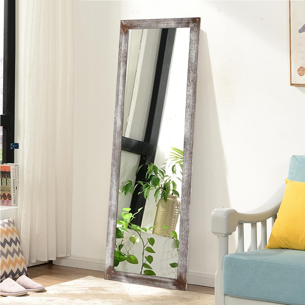 Rustic Wooden Wall Mounted Hanging Mirror With Hooks JJ01088AAHN4