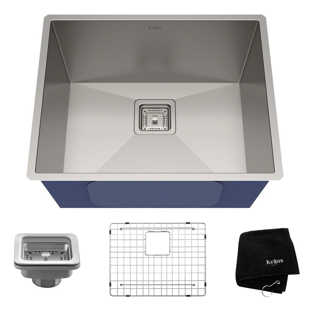 Kraus Pax Zero Radius 22 5in 16 Gauge Undermount Single Bowl 16 Gauge Undermount Single Bowl Stainless Steel Kitchen