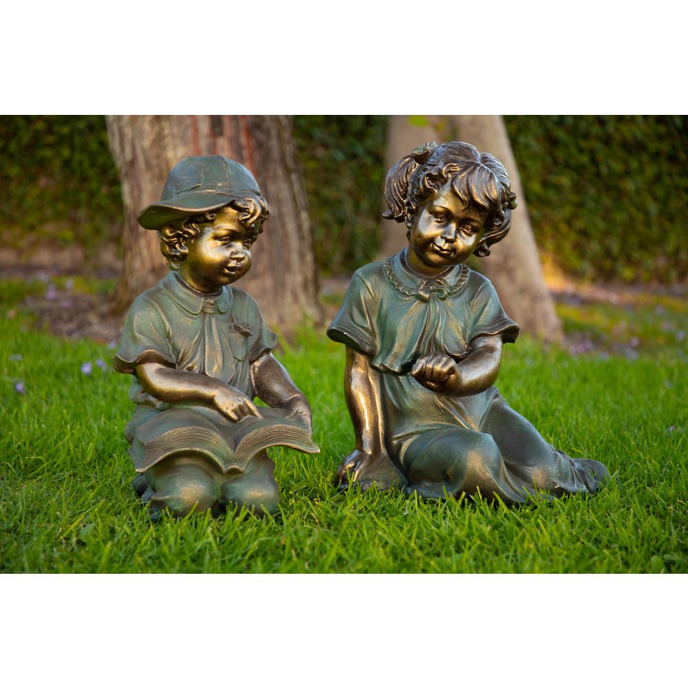Alpine Corporation Girl and Boy Reading Statue Set, Includes 2 Statues