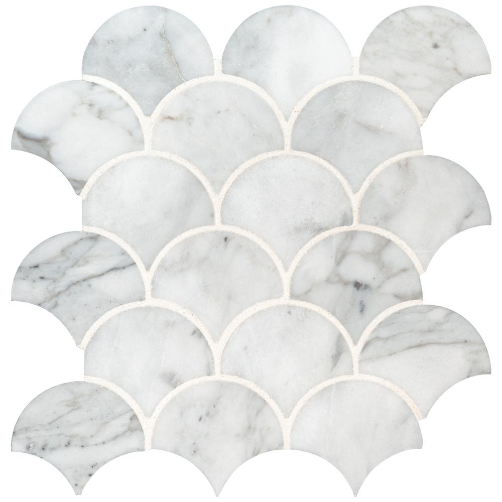 Msi Calacatta Blanco Scallop 12 8 In X 10 43 10mm Polished Marble Mesh Mounted Mosaic Tile Msi Calacatta Blanco Scallop 12 8 In X 10 43 10mm Polished Marble Mesh Mounted Mosaic Tile
