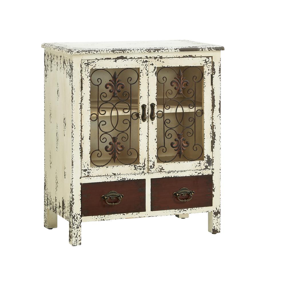 Powell Company Voigt Antiqued White And Red Console Accent Cabinet