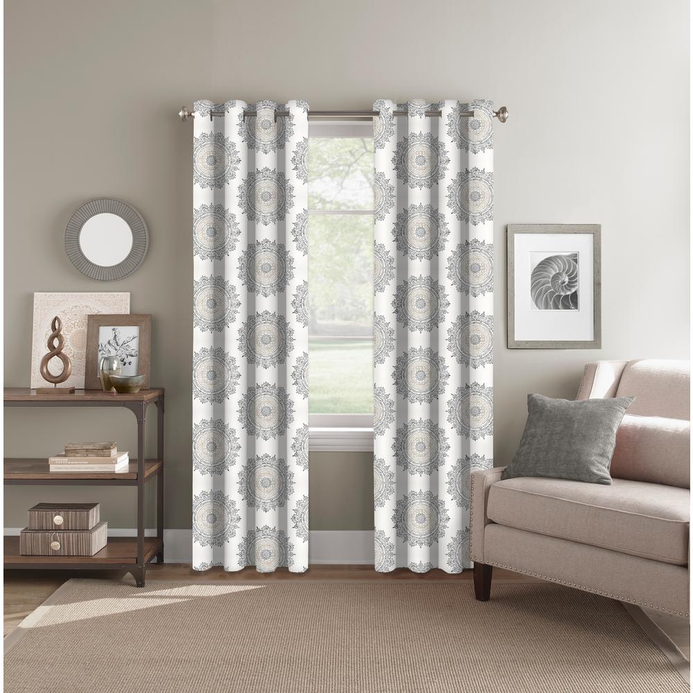 Light Filtering Summit Medallion Neutral Rod Pocket/Back Tab Curtain