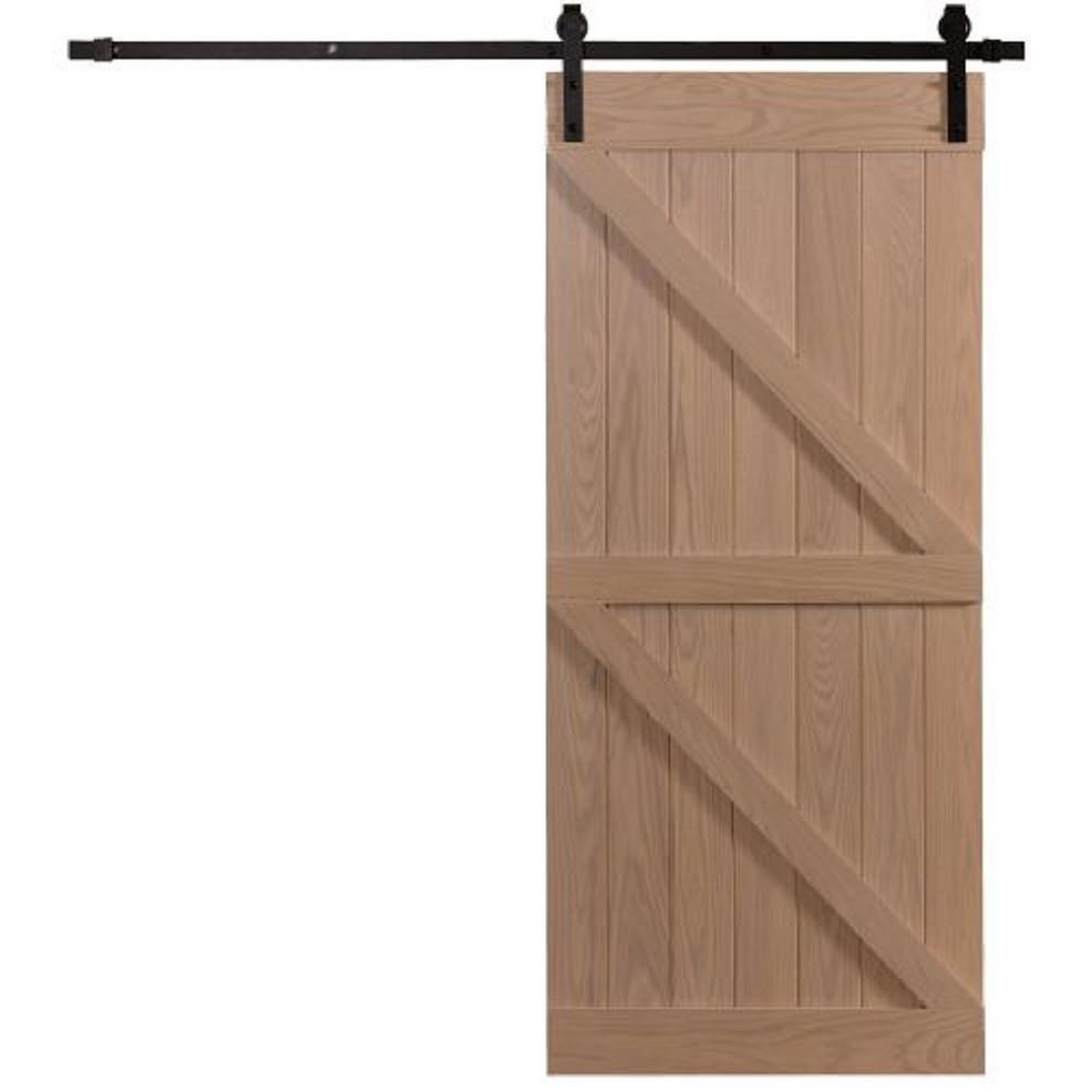 Pinecroft 40 In X 87 In Timber Hill Double Z Unassembled Unfinished Hickory Wood Sliding Barn Door Kit With Hardware Kit