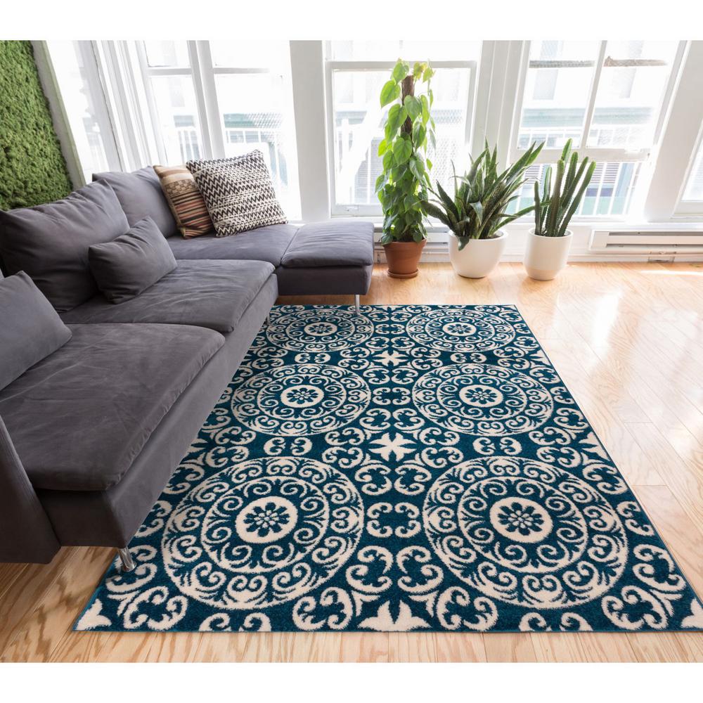Well Woven Sydney Petra Palatial Moroccan Tile Navy Blue 8 ft. x 11 ft. Modern Area Rug20447
