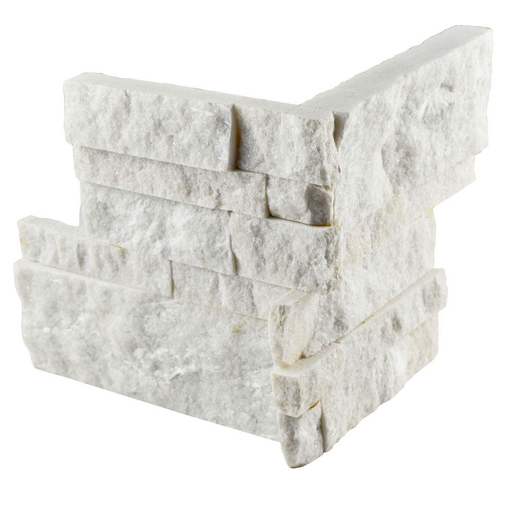 Merola Tile Ledger Panel White Quartzite Corner 7 in. x 7 in. Natural