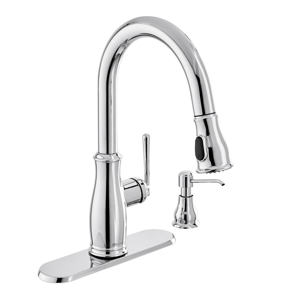 Glacier Bay Kagan Single Handle Pull Down Sprayer Kitchen Faucet With Soap Dispenser In Chrome Fp1b4201cp The Home Depot