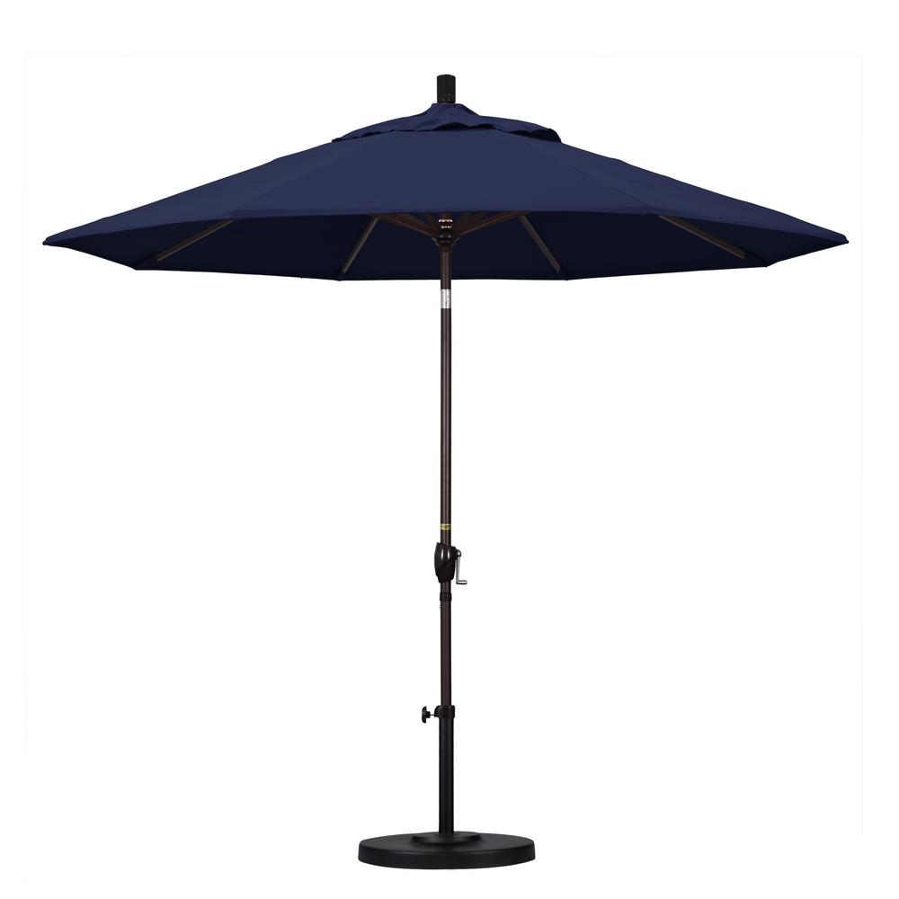 9 Market Umbrellas Patio The Home Depot 9 Ft Aluminum Push Tilt Patio Umbrella In Navy Blue Olefin