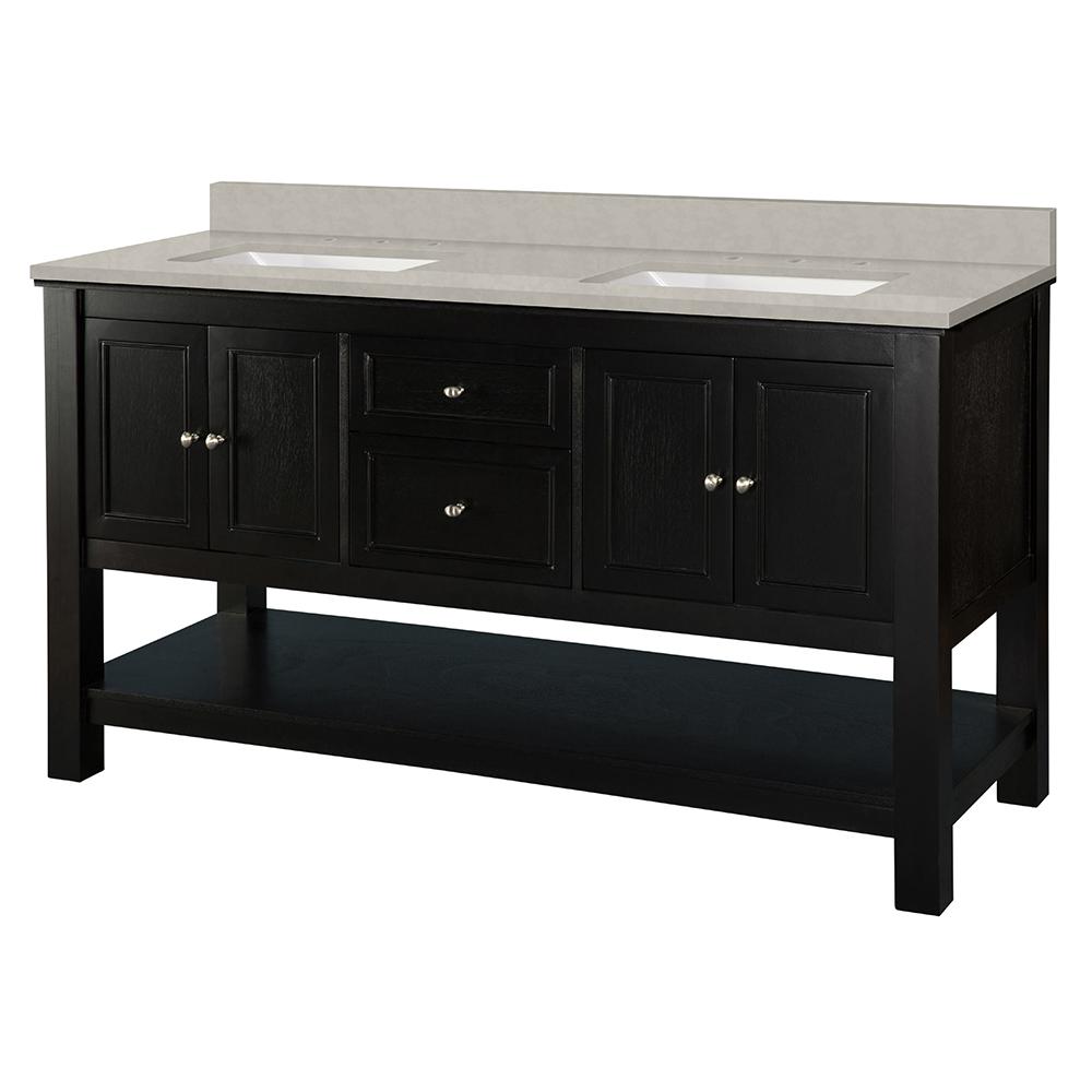 Home Decorators Collection Gazette 61 in. W x 22 in. D Vanity Cabinet in Espresso with Engineered Marble Vanity Top in Dunescape with White Sink was $1399.0 now $979.3 (30.0% off)