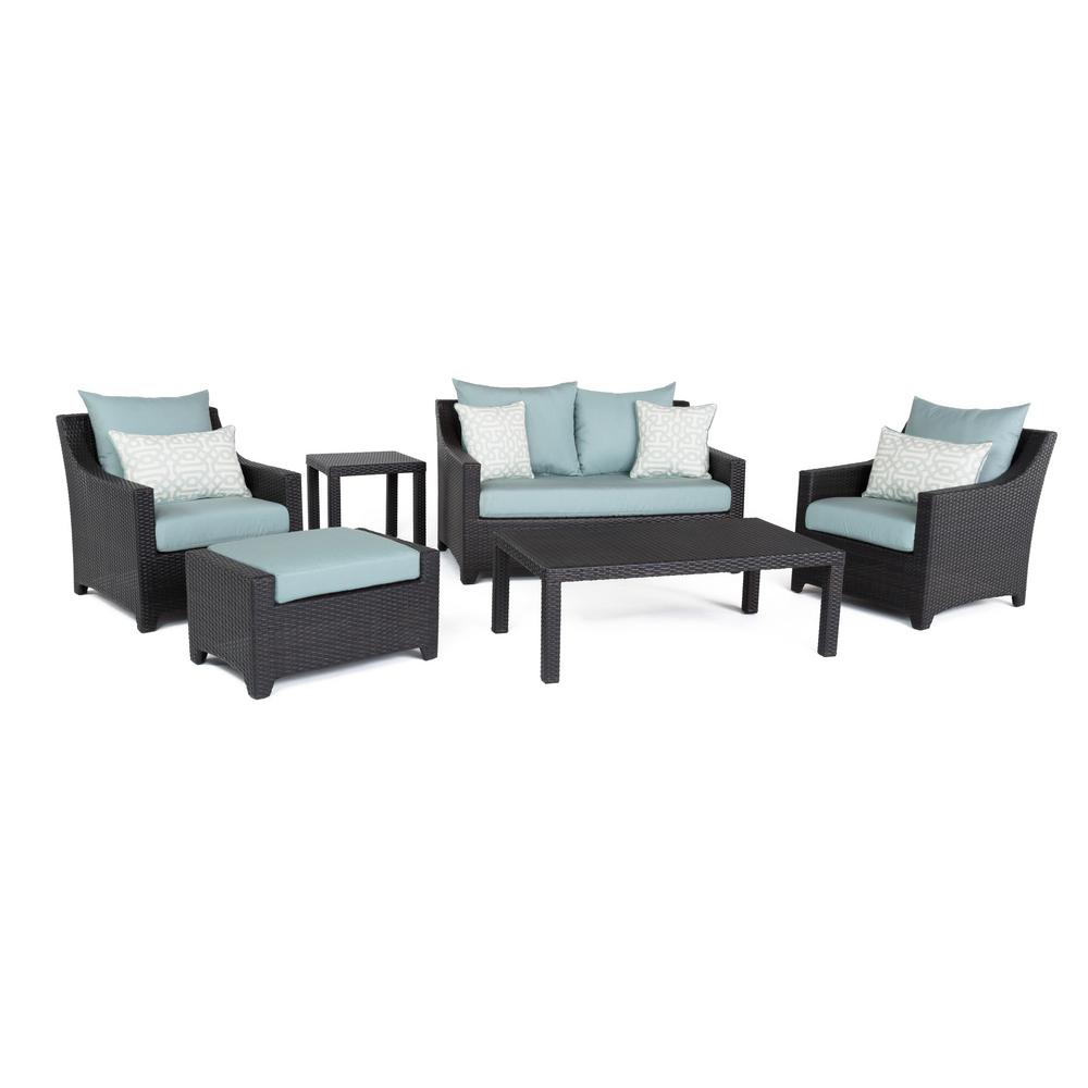 Rst Brands Deco 6 Piece All Weather Wicker Patio Love And Club Deep Seating Set With Spa Blue Cushions