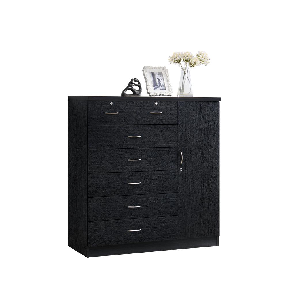 Hodedah 7 Drawer Black Chest With Door Hi71dr The