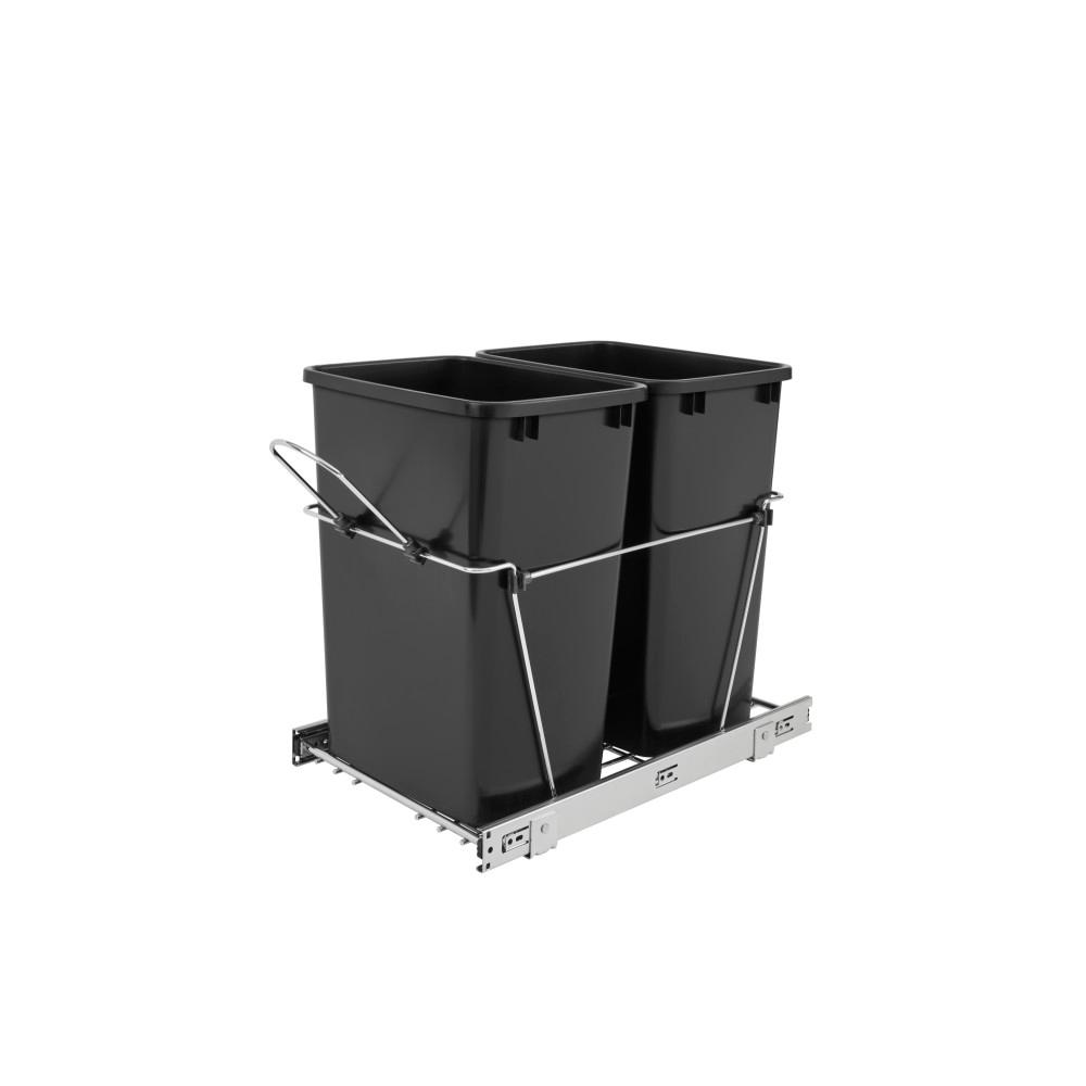 Rev A Shelf 19 25 In H X 14 38 In W X 22 In D Double 35 Qt Pull Out Black And Chrome Waste Container