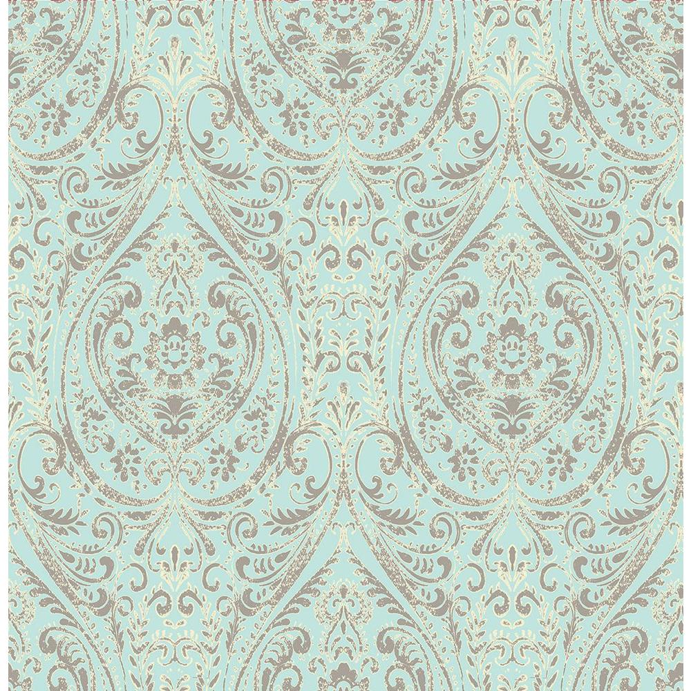 A-Street Gypsy Turquoise Damask Wallpaper Sample-1014-001866SAM - The ...