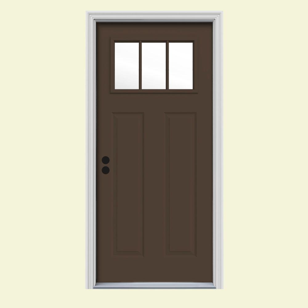 JELDWEN 34 in. x 80 in. 3 Lite Craftsman Dark Chocolate JELDWEN 34 in. x 80 in. 3 Lite Craftsman Dark Chocolate