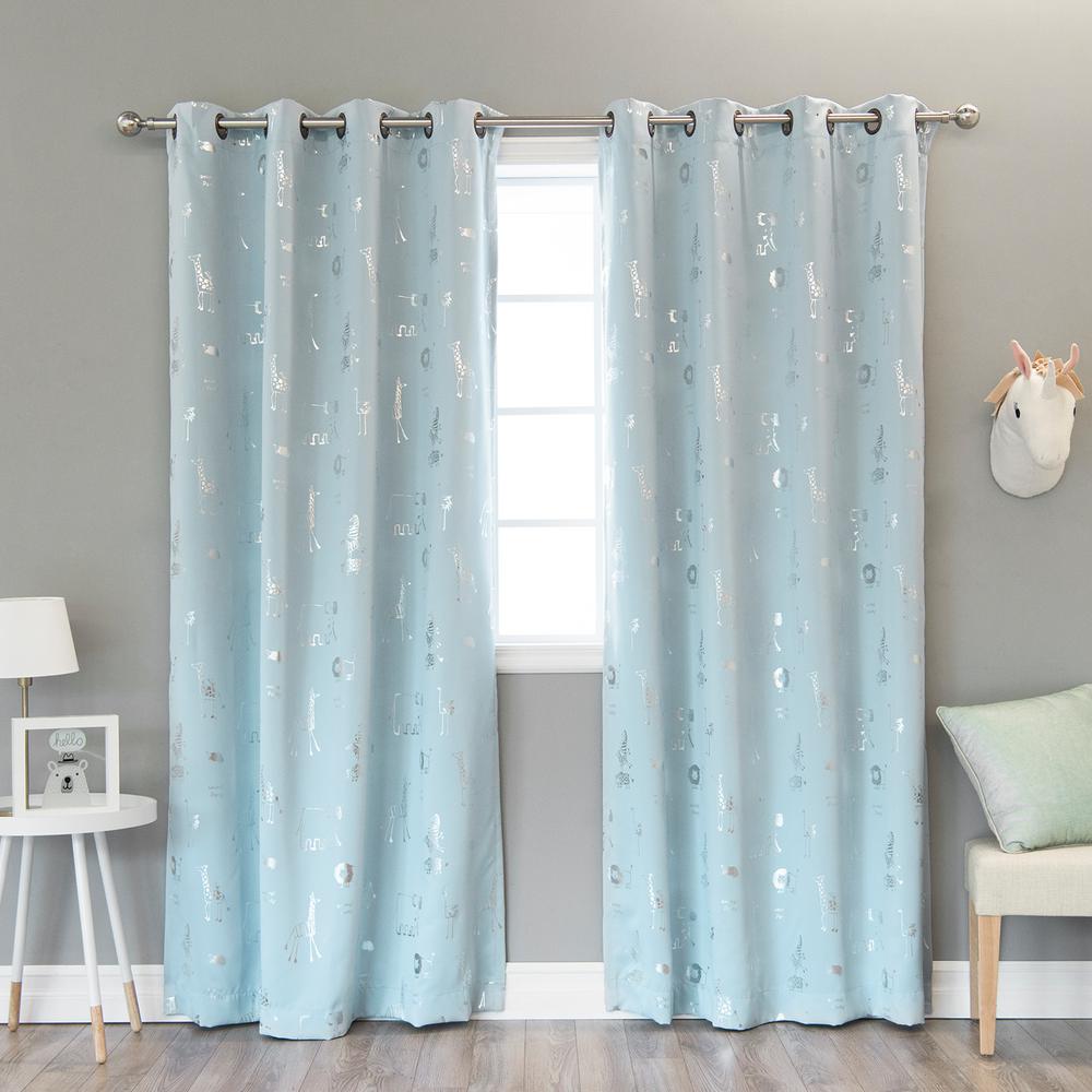Best Home Fashion 84 In L Sky Blue Animal Foil Blackout Curtain