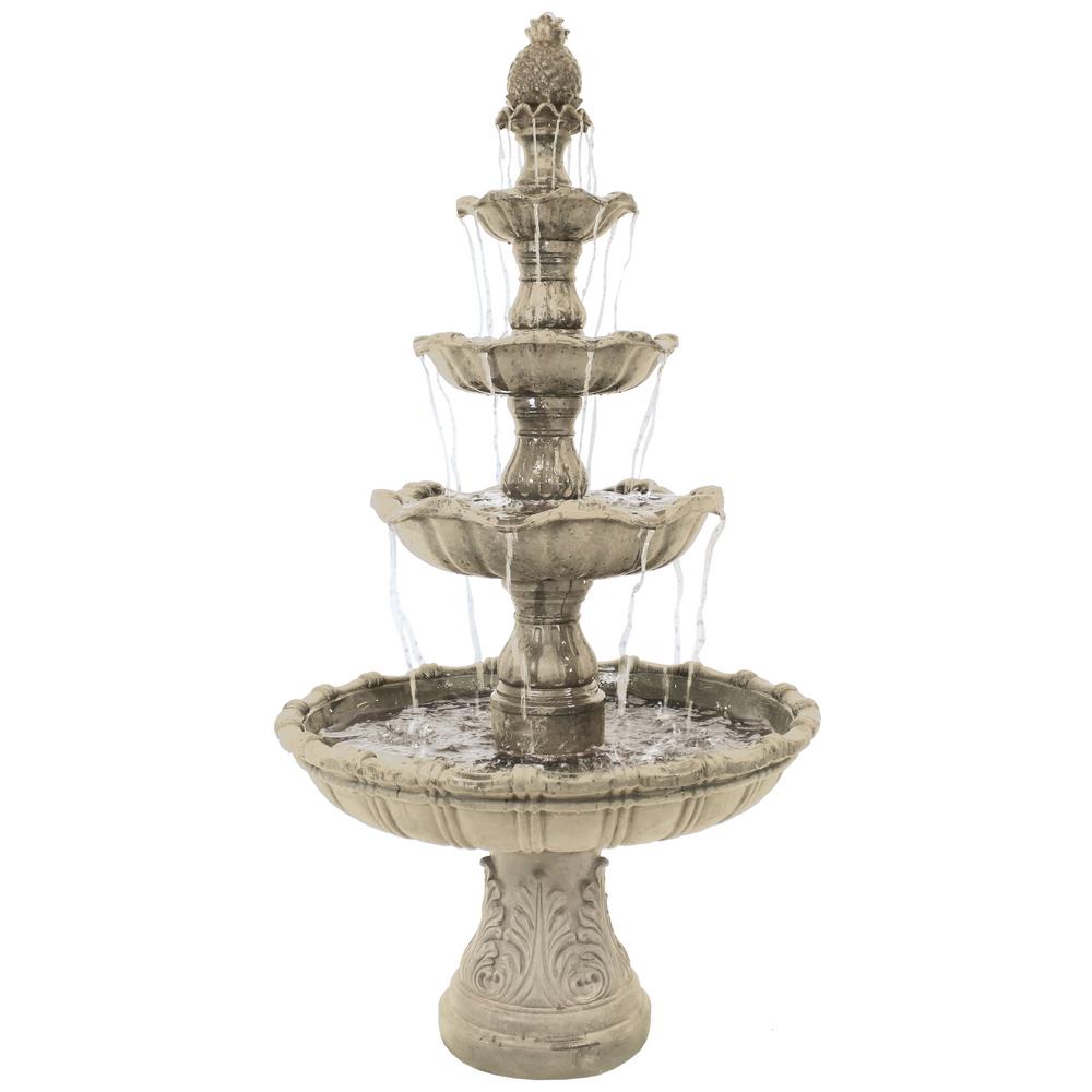 Water Fountain Antique Stone Finish Nearly 5 Foot Tall Medici Lion Four Tier Garden Decor Fountain Outdoor Water Feature