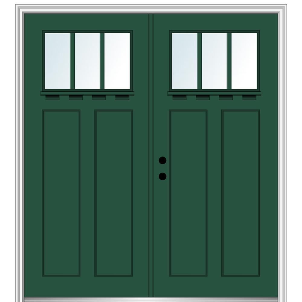 MMI Door 64 in. x 80 in. Clear LowE Glass 3 Lite Hunter Green Shaker with Shelf Painted