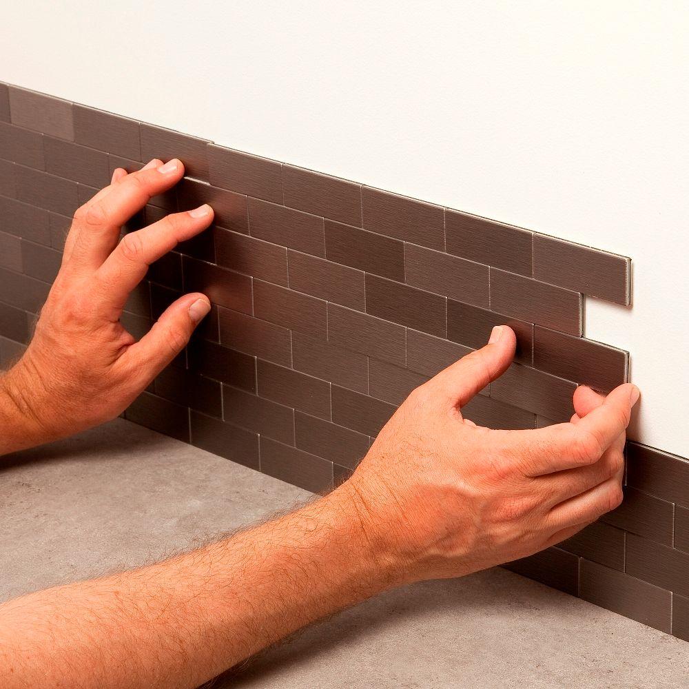 Aspect Subway Matted 12 In X 4 Brushed Stainless Metal Aspect Subway Matted 12 In X 4 Brushed Stainless Metal Decorative Tile Backsplash 1 Sq Ft A95 50 The Home Depot