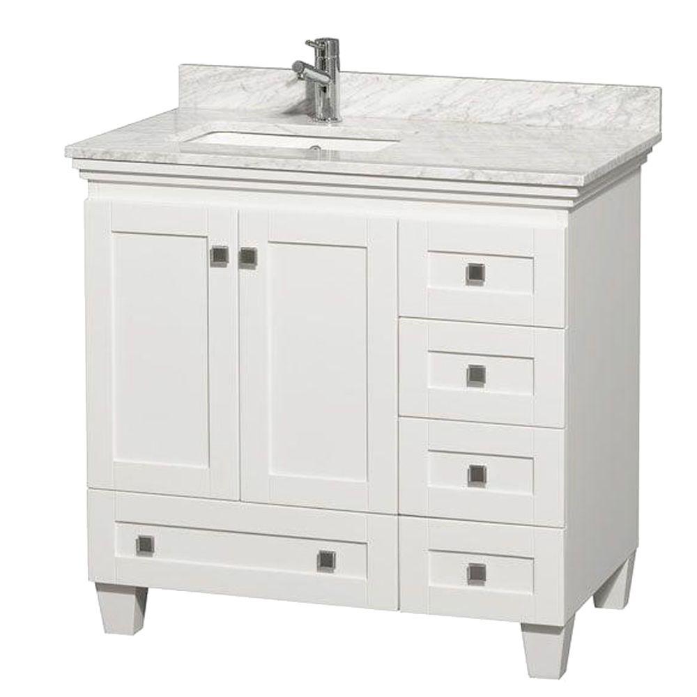 Wyndham Collection Acclaim 36 in. Vanity in White with Marble Vanity