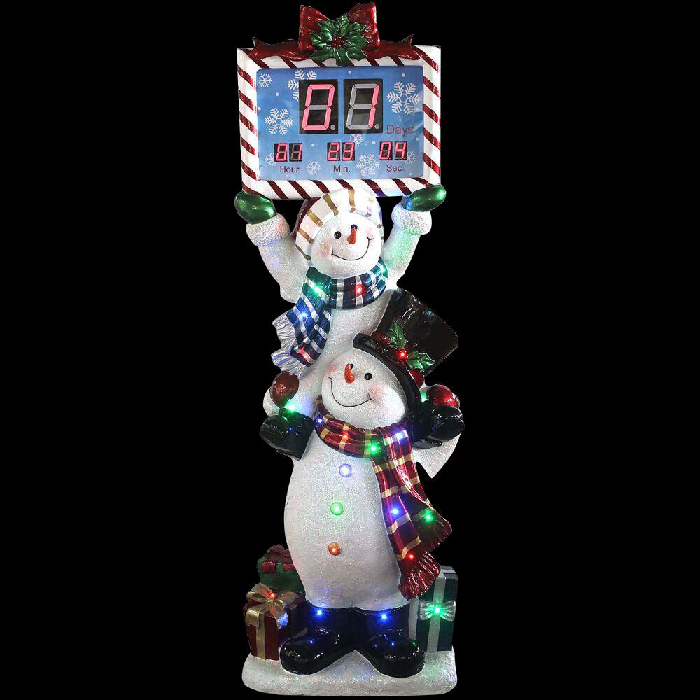 Fraser Hill Farm 5 Ft Led Christmas Stacking Snowman Pair With Musical Countdown Clock Ffrs062 Snm3 Wt The Home Depot