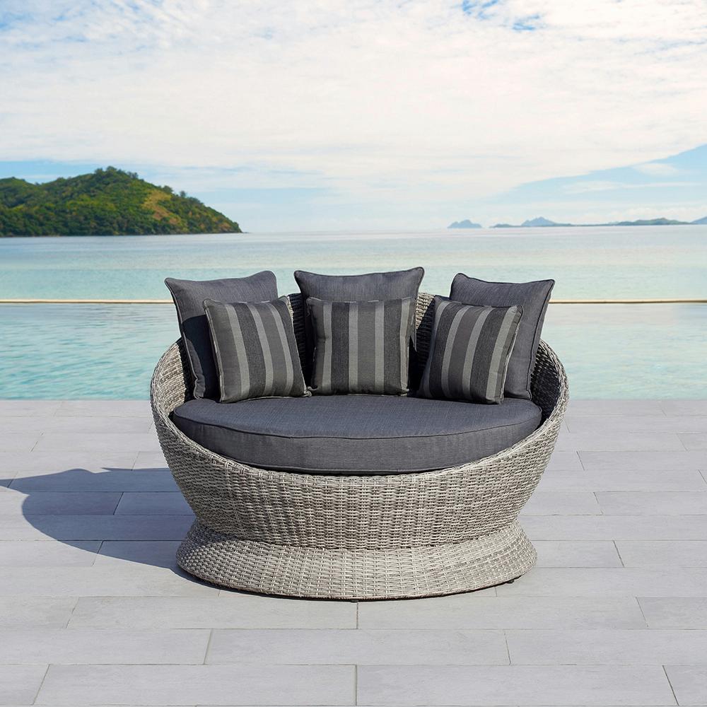 OVE Decors Brisbane Gray Wicker Outdoor Day Bed With Gray ...