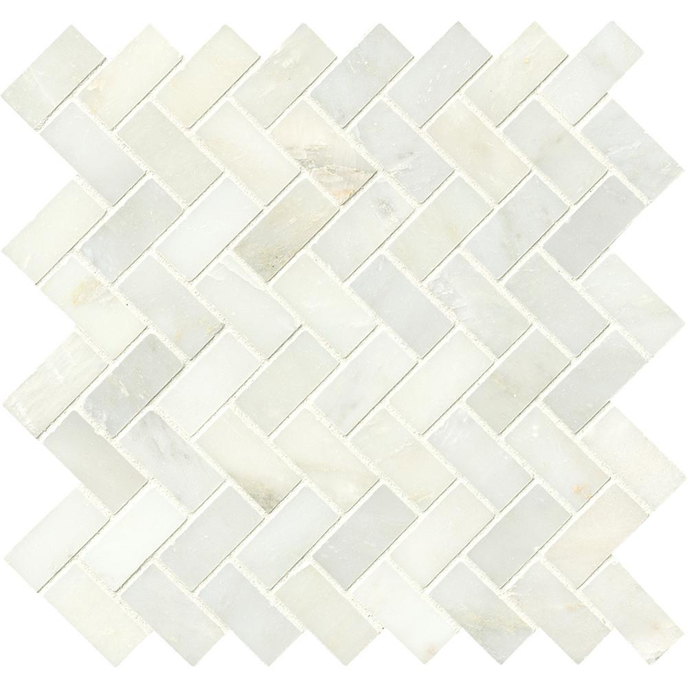 12 in. x 12 in. x 10 mm Greecian White Herringbone Pattern Polished Marble Mesh-Mounted Mosaic Tile (1 sq. ft.)
