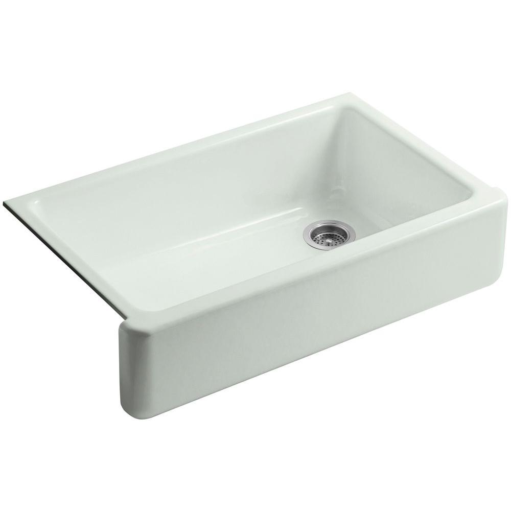 KOHLER Whitehaven Farmhouse/Apron-Front Cast Iron 36 in. Single Basin Kitchen Sink in Sea Salt