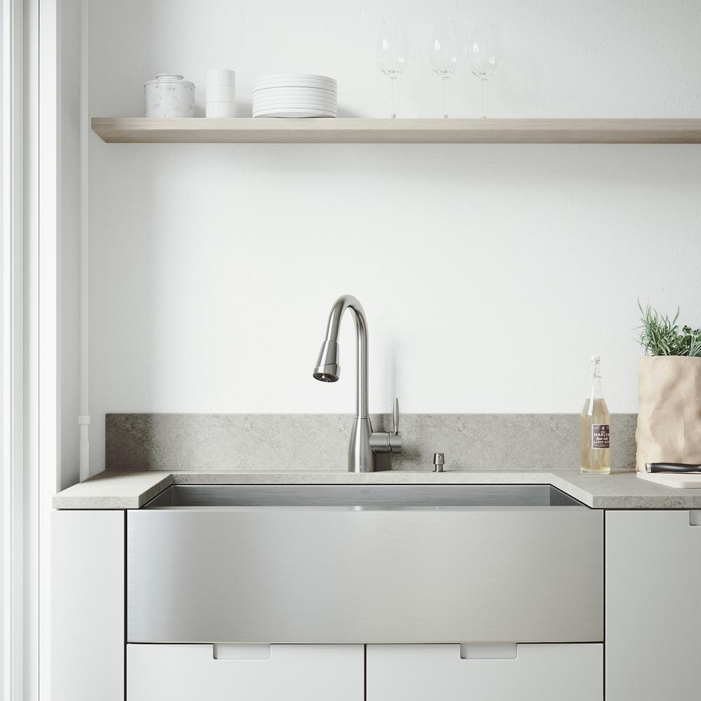 Vigo All In One 36 Camden Stainless Steel Single Bowl Farmhouse Kitchen Sink With Pull Down Faucet