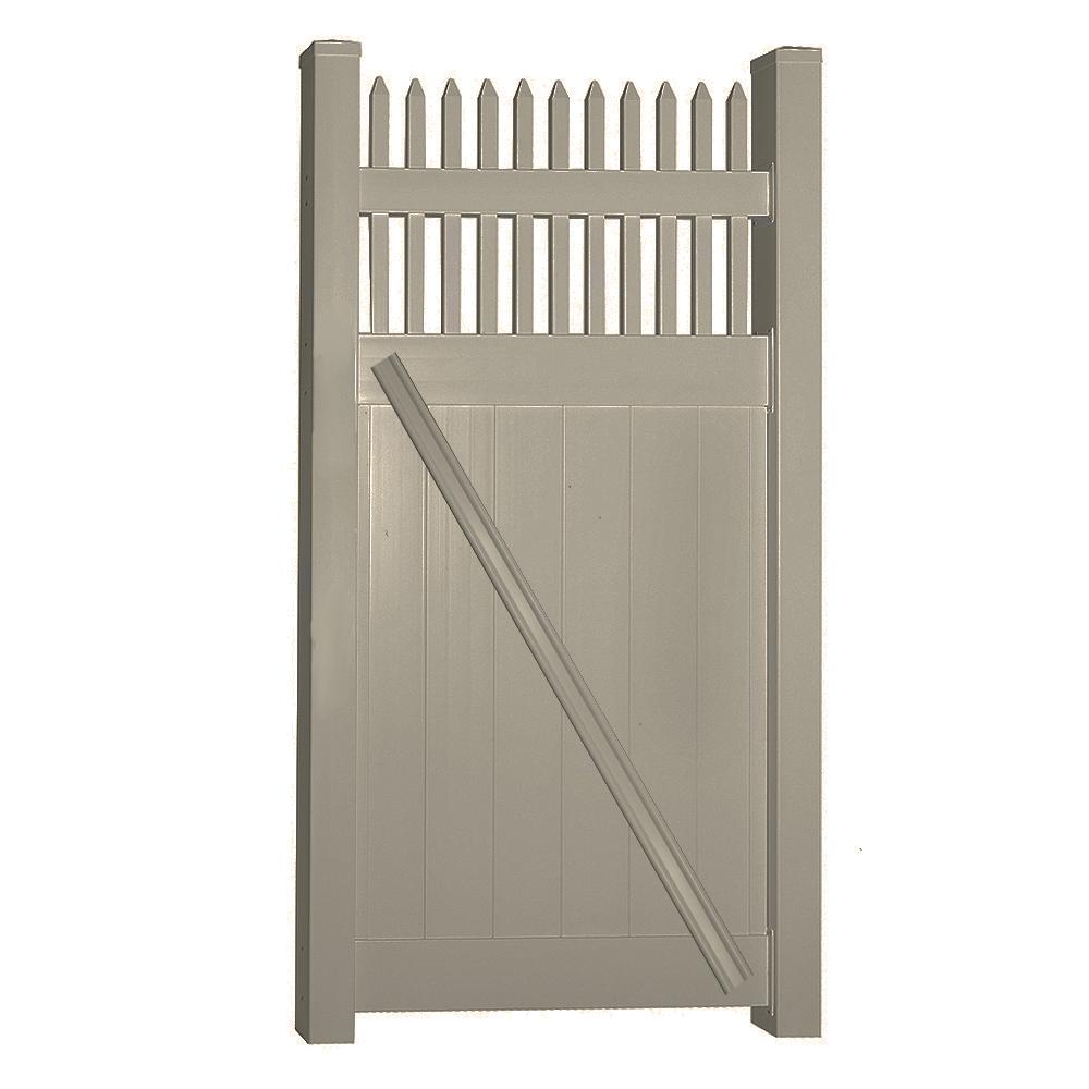 Weatherables Tremont 3.7 ft. W x 5 ft. H Khaki Vinyl Privacy Fence Gate KitSKPROT5X44.5 The