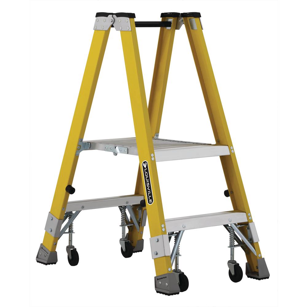 Louisville Ladder 2 ft. Fiberglass Platform Step Ladder with casters 8 ft. Reach height with 250 lbs. Load Capacity, Type I Duty Rating