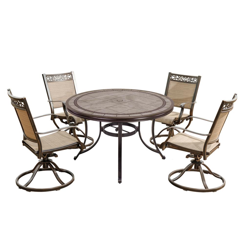 Boyel Living Brown 5-Piece Patio Outdoor Dining Set with 4 Swivel Sling