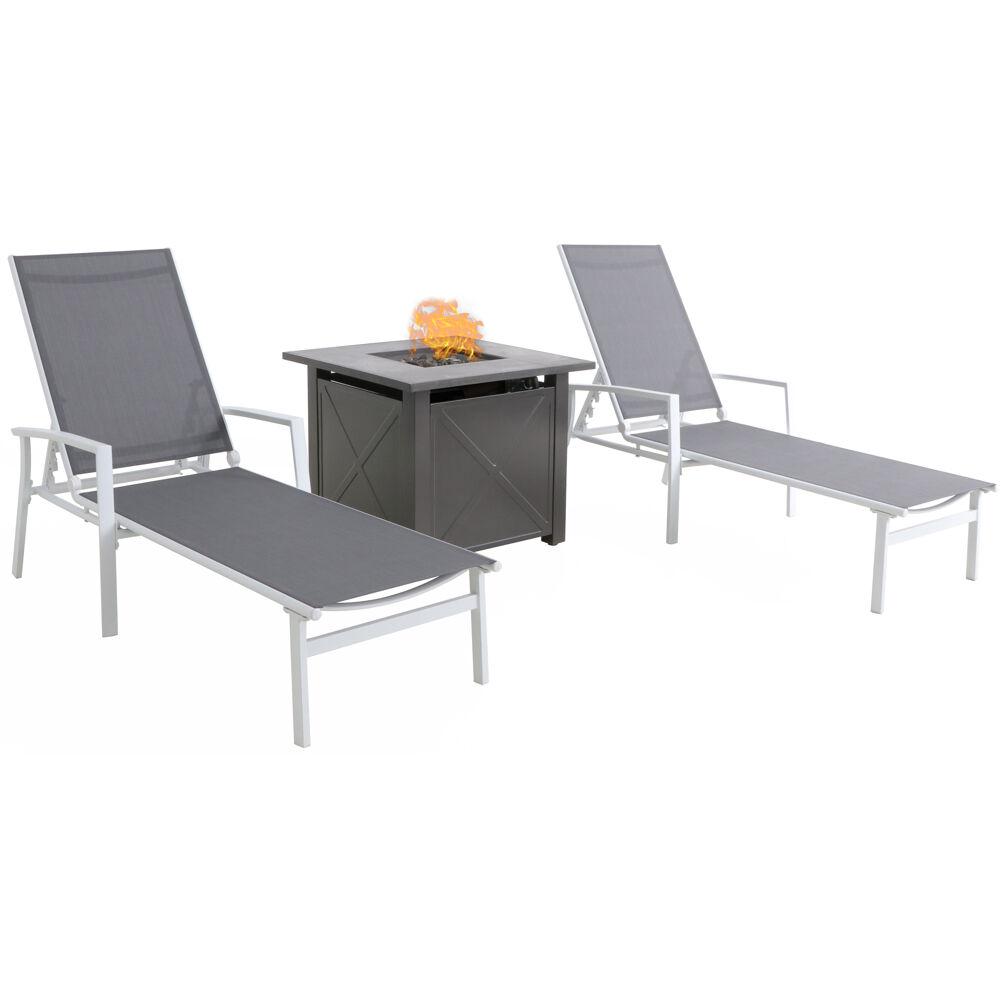 Hanover Naples White Frame Gray Sling 3 Piece Aluminum Patio Fire