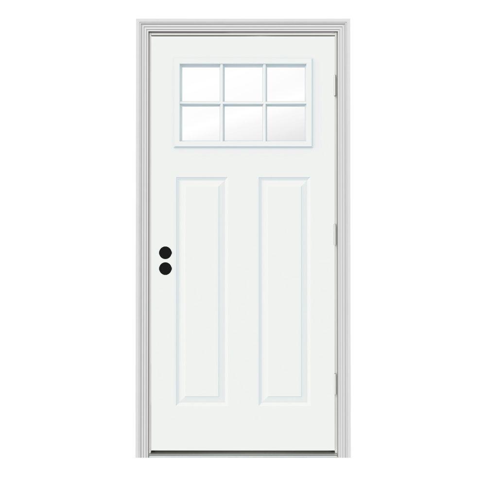 JELDWEN 32 in. x 80 in. 6 Lite Craftsman White Painted