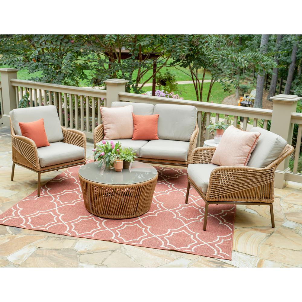 Leisure Made Terrell 4 Piece Wicker Seating Set With Tan Cushions 199625 Tan The Home Depot