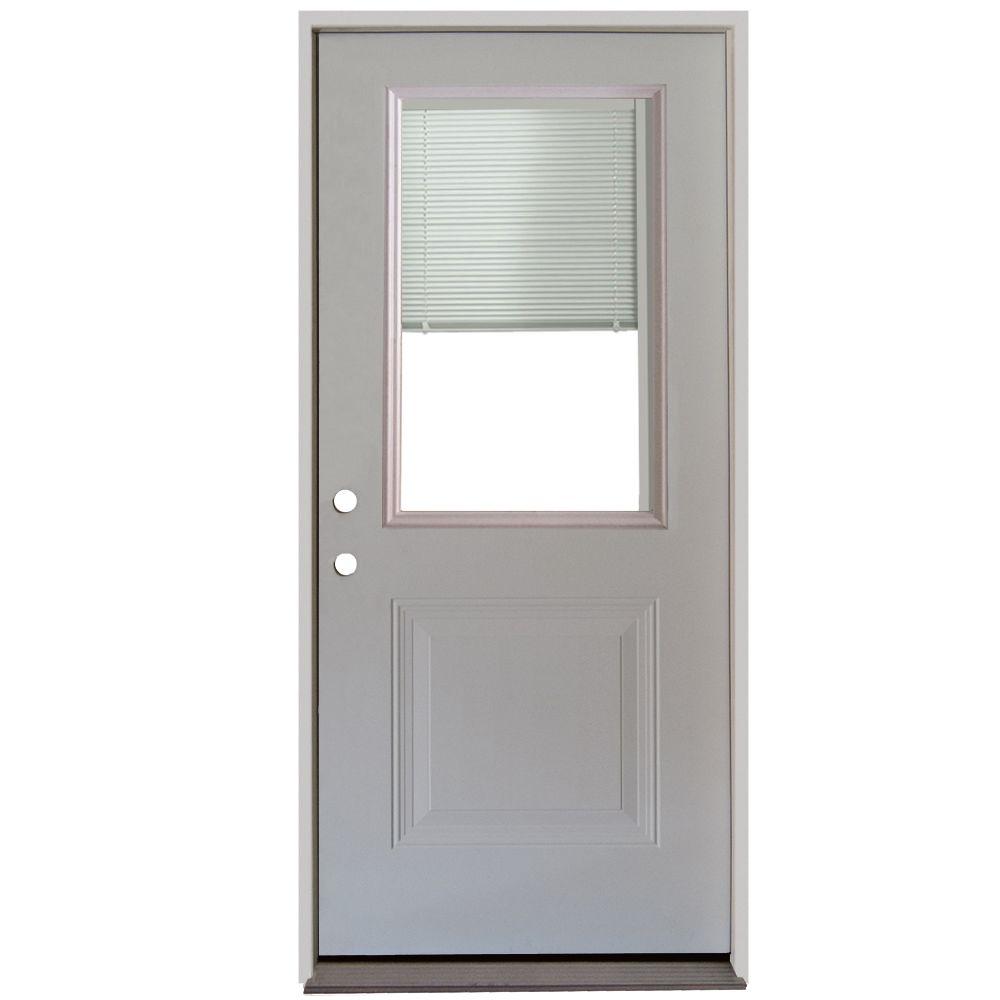 Steves & Sons 36 in. x 80 in. 1Panel 1/2 Lite MiniBlind Primed White Steel Prehung Front Door