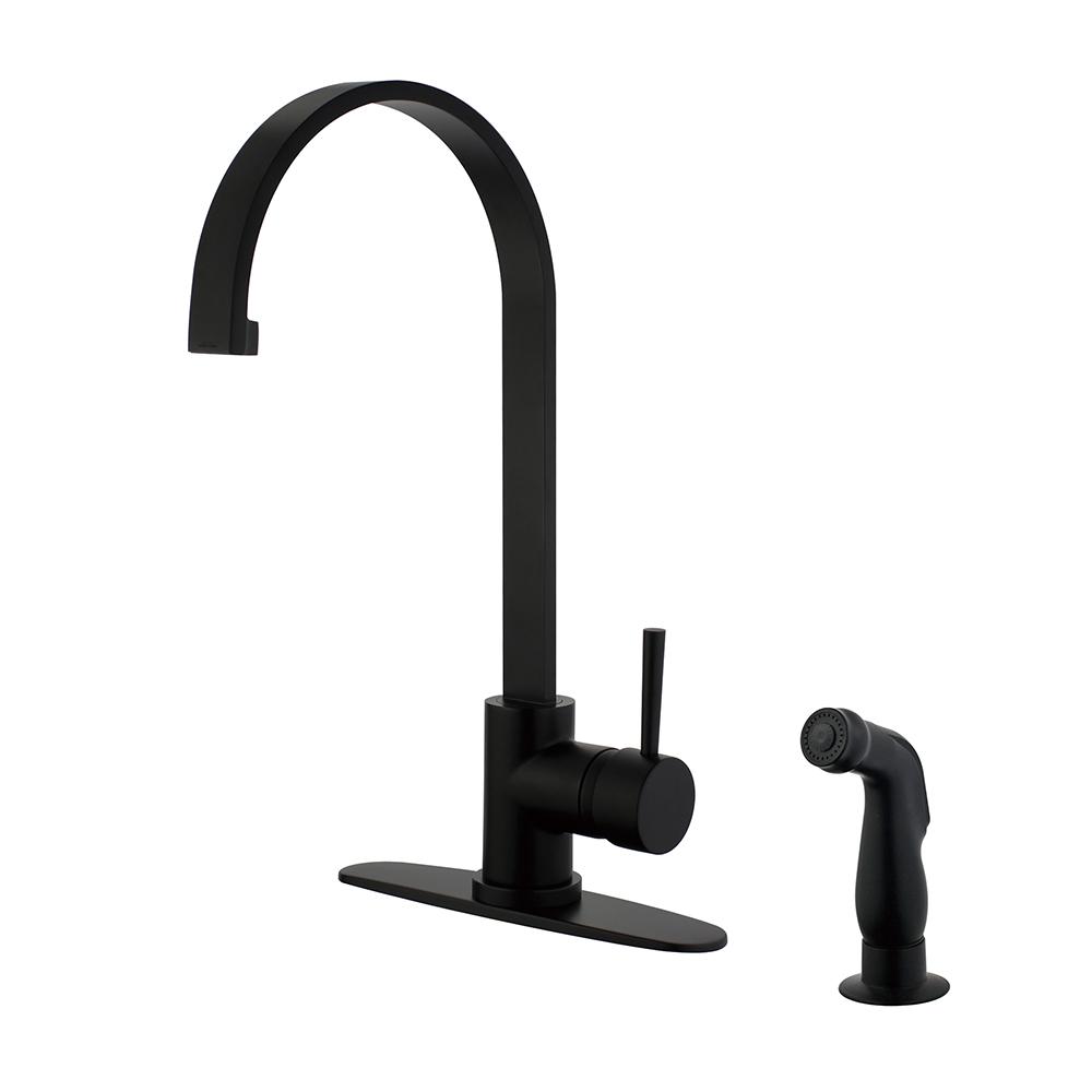 Kingston Brass Concord Single Handle Standard Kitchen Faucet With Side Sprayer In Matte Black
