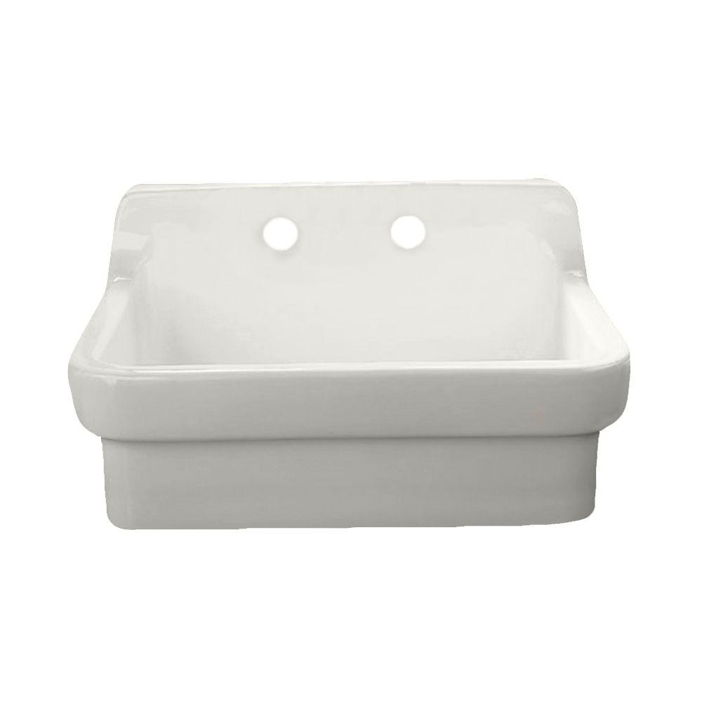 American Standard Wall Mount Vitreous China 30 In 2 Hole Single Bowl Kitchen Sink Kit In White