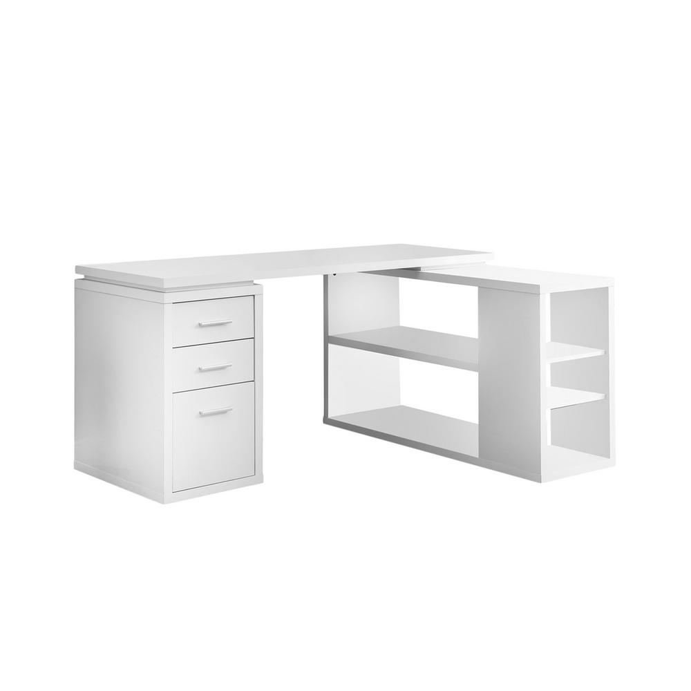 Monarch Specialties 60 In White L Shaped 3 Drawer Computer Desk