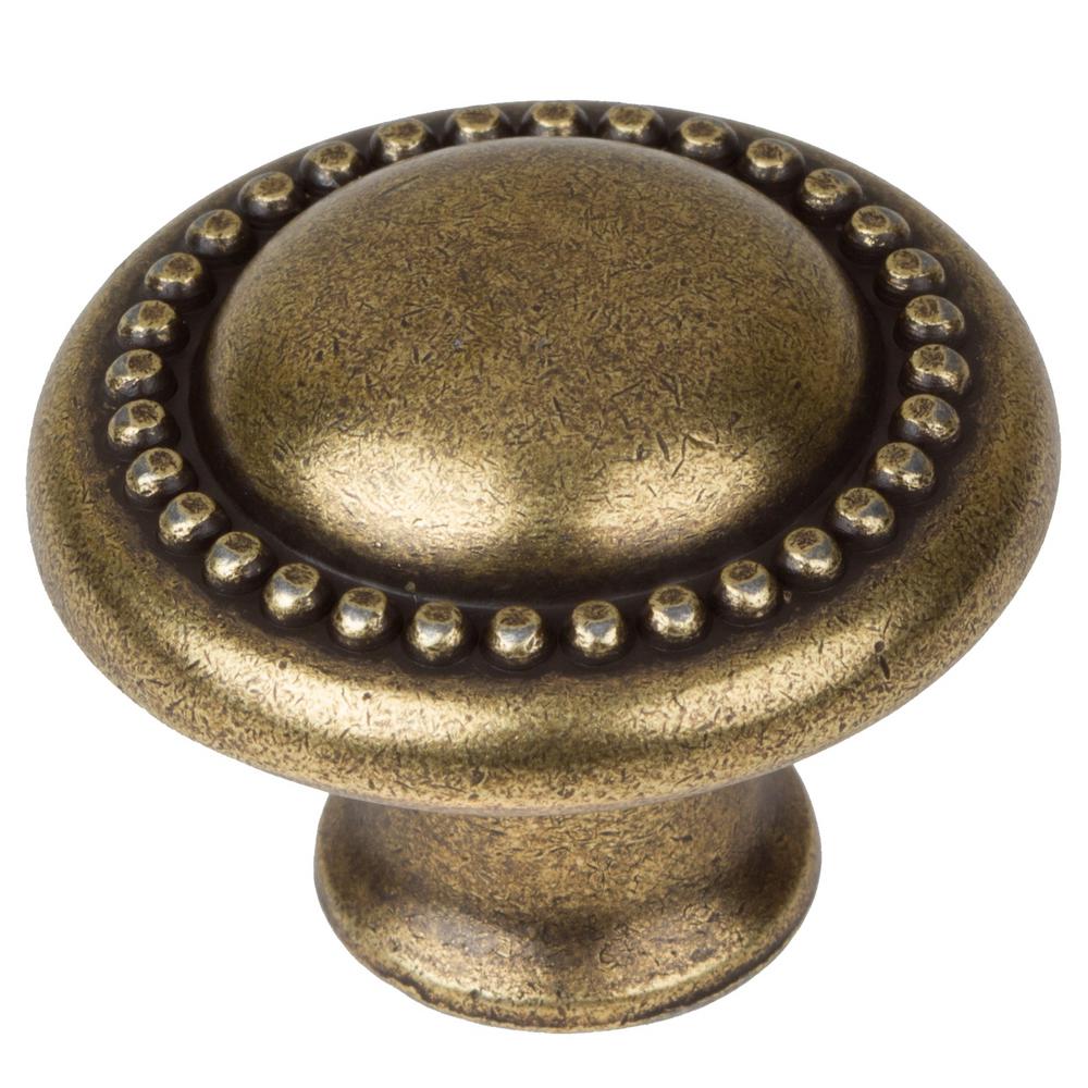 GlideRite 1-1/4 inch Dia Antique Brass Round Beaded Cabinet Knob (10-Pack) by GlideRite