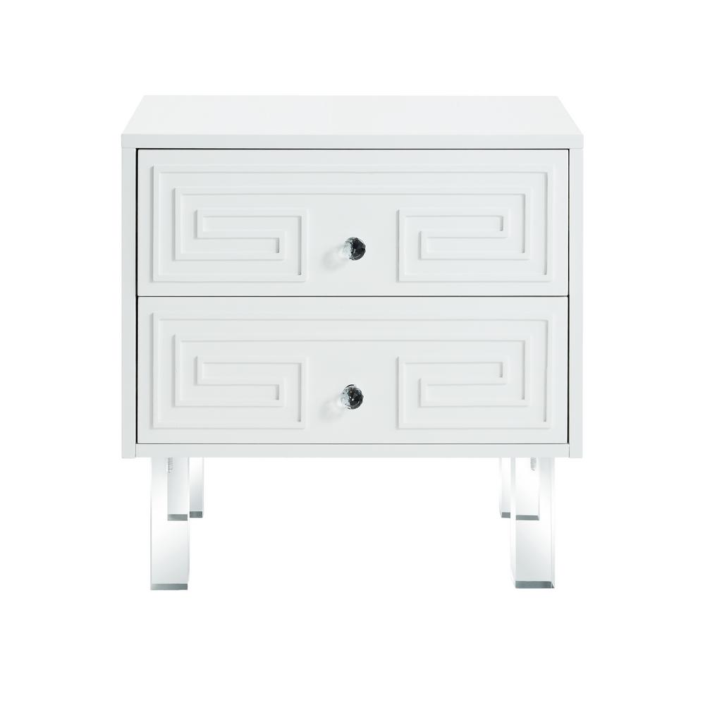 Inspired Home Isobel Greek Key White End Table Lacquered Lucite