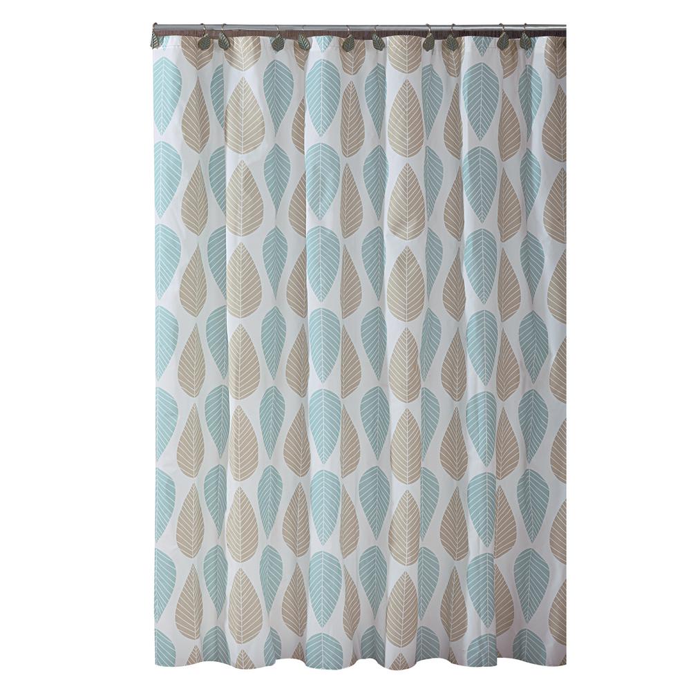 blue and beige shower curtain