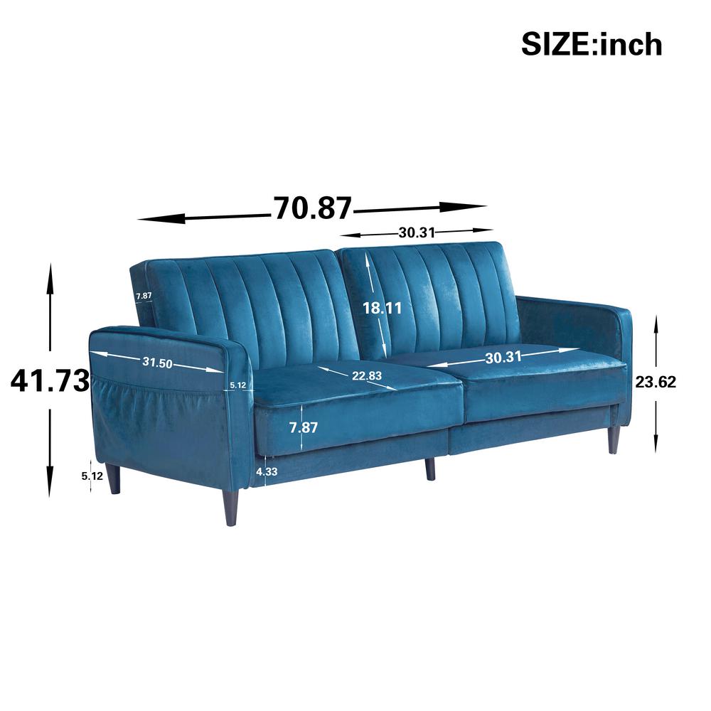 Harper Bright Designs Vintage Blue High End Velvet Sleeper Sofa