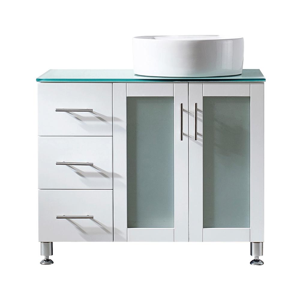 Roswell Tuscany 36 In W X 22 D 30 H Vanity White With H Vanity In White With Gl Top Aqua Green Basin
